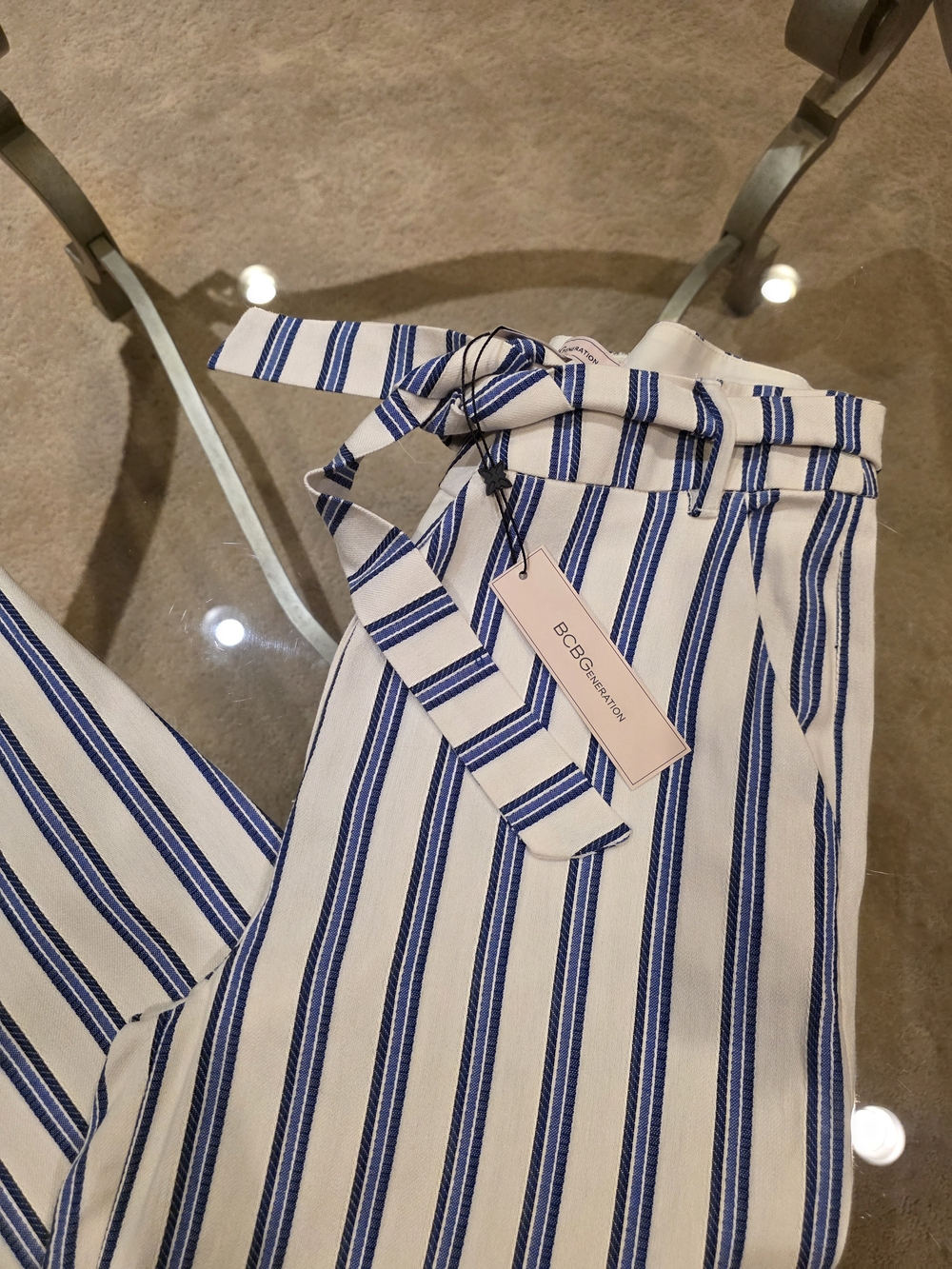 BCBGeneration Navy & White Vertical Stripe Wide-Leg Pants - Picture 8 of 8